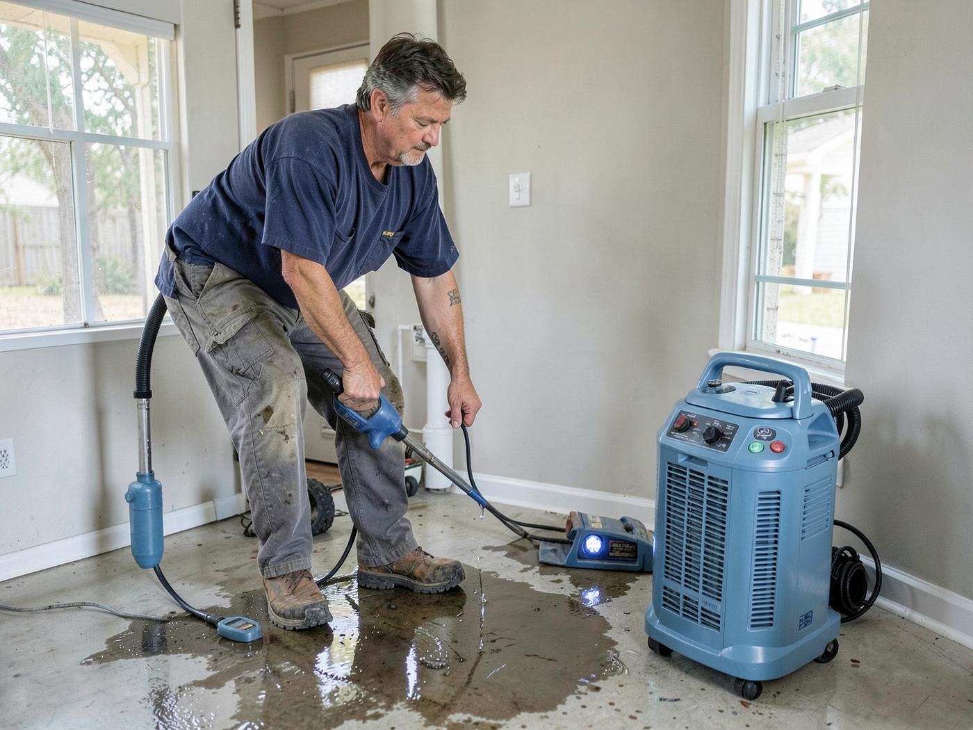 Demo placeholder: technician extracting water